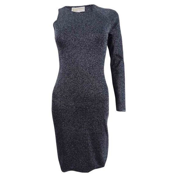 MICHAEL Michael Kors Dresses & Skirts - Michael Kors Women's Glitter-Metallic One-Shoulder Dress - Black/Silver